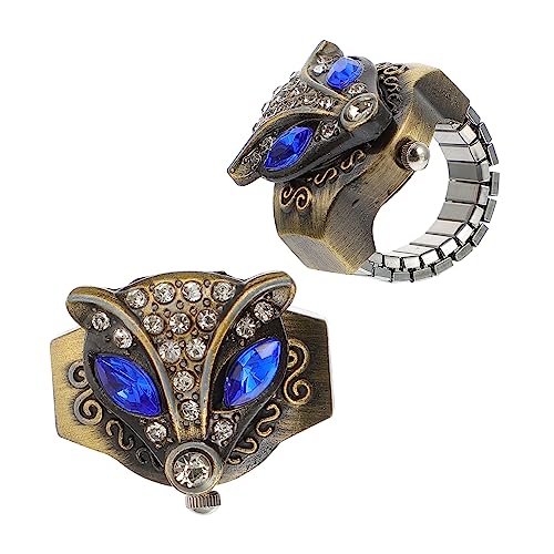 WOFASHPURET 2stücke Retro Finger Ring Uhr Mit Fuchs-Design Kreative Und Einzigartige Elastische Ringuhr Für Damen Und Herren Accessoires Für von WOFASHPURET