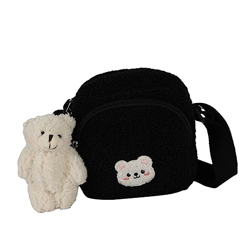 WOFASHPURET 1 Stück Umhängetasche aus Lammwolle Kosmetiktasche Cosmetic Bag geschenktüten geschenksackerl Makeup Bags Gewebte kreuzen Bärentasche aus Lammwolle Bärentasche aus Wolle Black von WOFASHPURET