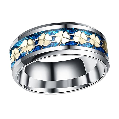 WOFASHPURET 1 Stück Vier-blatt-klee- -stahlring Mit Für Frauen Ringschmuck - -ring- Ring Aus Titanstahl Schmuckring Damenring Unisex-ring Modering Blau von WOFASHPURET