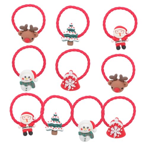 WOFASHPURET 10 Paare Teiliges Haargummi Set Weihnachtsmotive Elastische Ponytail Halter mit Weihnachtsmann Rentier Schneemann Weihnachtsbaum Glocken Geeignet für Mädchen Party und Festliche von WOFASHPURET