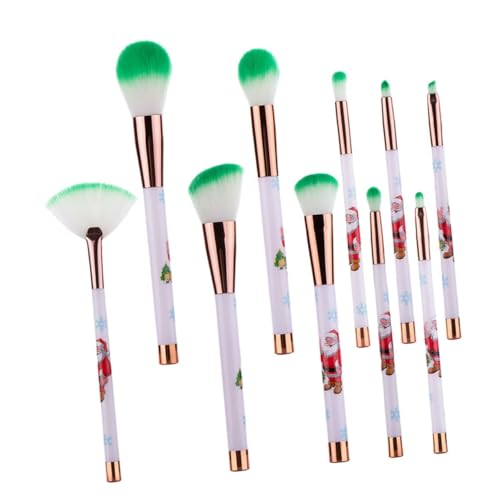 WOFASHPURET 10 Stück Teiliges Weihnachts Make Up Pinselset mit Synthetischen Haaren Grüner Griff für Foundation Augenbrauen Lidschatten und Gesichtspuder Langlebig und zur Haut von WOFASHPURET