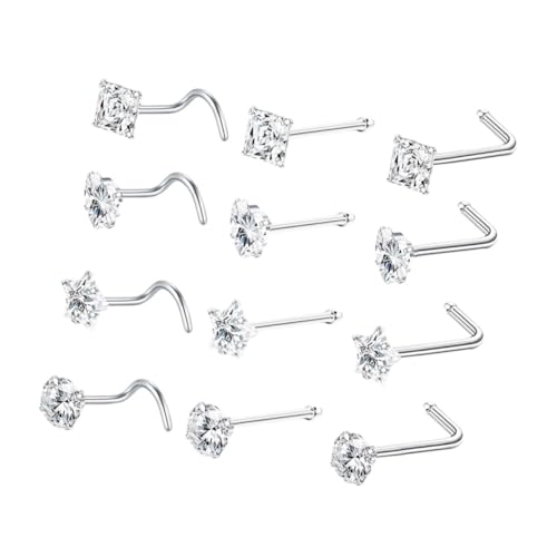 WOFASHPURET 12 Stück Teiliges Förmige Nasenstecker mit Funkelndem Zirkonia Hypoallergenes Nasenpiercing Schmuck für Damen Modisches Vielseitiges Accessoire für Verschiedene Anlässe von WOFASHPURET
