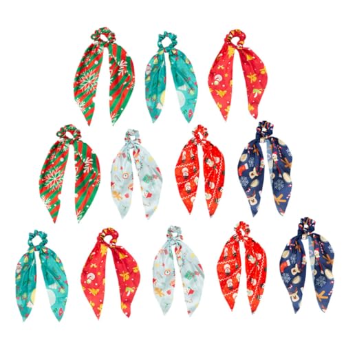 WOFASHPURET 12 Stück Teiliges Haarschleifen Weihnachten aus Elastische Haarbänder mit Festlichem Print Weiche Bequeme Ponytail Halter für Damen Vielseitig für Alltag und Weihnachtsfeiern von WOFASHPURET