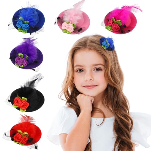 WOFASHPURET 12 x Haarspangen für Kinder, Mini-Clips für kleine Mädchen, Haarspangen, Fascinator, Hut, Hut-Clip, Teeparty-Hüte für kleine Mädchen, Haarschmuck für Hochzeits-Haarnadeln von WOFASHPURET