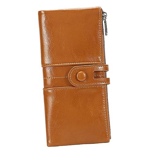 WOFASHPURET 1stück Vintage Damen Geldbörse Aus Pu Mit RFID-Schutz Anti-Magnets Clutch Für Frauen Langer Handtaschen-Stil Khaki Für Karten Und Kleingeld von WOFASHPURET