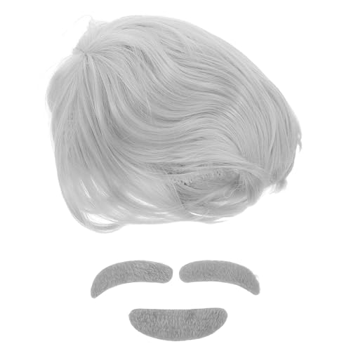 WOFASHPURET Perücke Für Älteren Mann Mit Weißem Haar Wissenschaftlerperücke Mit Augenbrauen Und Schnurrbart Professorenkostüm-accessoires Für Cosplay Halloween Und Partys von WOFASHPURET