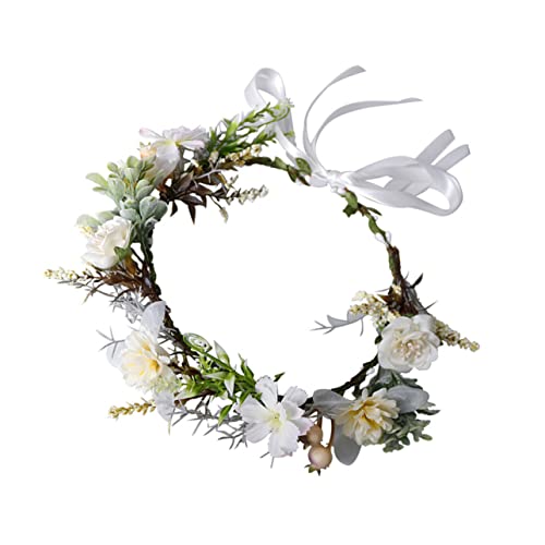 WOFASHPURET 1stück Künstliche Blumen Haarschmuck Für Mädchen Braut Kopfschmuck Fotorequisiten Für Hochzeiten Und Partys Bequemes Und Leichtes Haaraccessoire Grünes Blumenkranz-design von WOFASHPURET