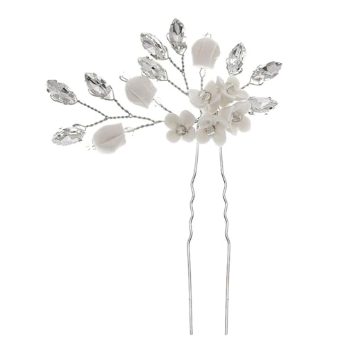 WOFASHPURET U-förmige Haarnadel Blume Haarnadel Haarspange Strass Design Damen Kopfschmuck Silber Haarspange von WOFASHPURET