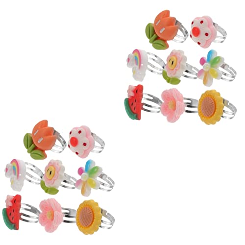 WOFASHPURET 2 Boxen Cartoon -Ring -Set Mädchen Party klein Babyringe Schmuck Kinderringe klingelt Cartoonringe Kinderschmuck Legierung von WOFASHPURET