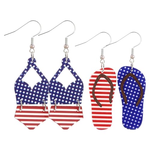 WOFASHPURET 2 Paar Ohrringe Mit Amerikanischer Flagge Ohrringe Zum 4. Juli Patriotische Flip-Flop-Sandalen-Ohrringe Und Bikini-Ohrringe Als Partygeschenk Zum Unabhängigkeitstag von WOFASHPURET