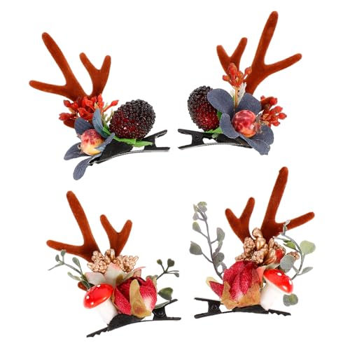 WOFASHPURET 2 Paare Weihnachtliche Haarspangen mit Hirschgeweih und Beeren Festliche Fotorequisiten Bunte Weihnachtsdeko Haarklammern für Damen und Mädchen Bequem und Einfach zu Tragen von WOFASHPURET