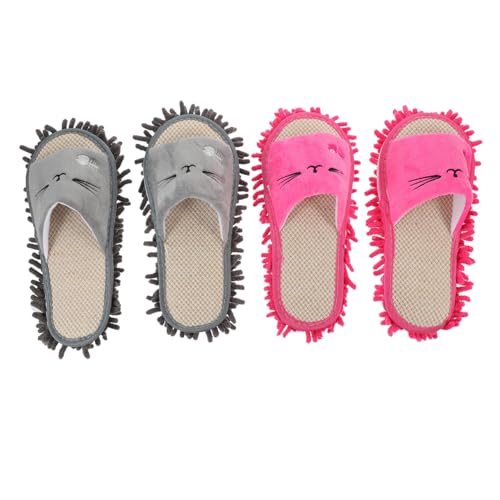WOFASHPURET 2 Paare Wischpantoffeln Hausschuhe mit Rutschfester Sohle Waschbare Mop slipper für Damen Wiederverwendbare Bodenreinigungsschuhe für Bequem und Strapazierfähig von WOFASHPURET