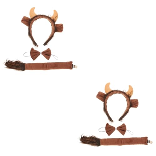 WOFASHPURET 2 Sätze Ochsentier-Kopfschmuck kinder stirnband stirnbänder kinder Kleidung Cosplay Tierohr Stirnband Cosplay-Schwanzstütze Super weich Gelbes Horn schmücken Requisiten Vieh Stoff von WOFASHPURET