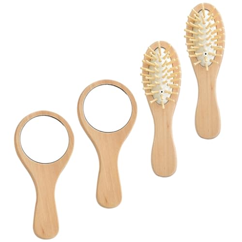 WOFASHPURET 2 Sätze Vintage Kosmetikspiegel mit Kamm Set Tragbarer Handspiegel Haarbürsten Set Kompakt Leicht für Reise Make Up für Damen und Mädchen von WOFASHPURET