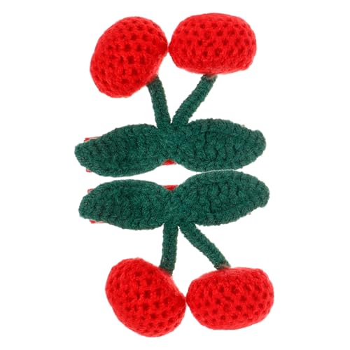 WOFASHPURET 2 Stck Kleine Gehäkelte Kirsch Haarclips Handgestrickte Leichte Haarschmuck Accessoires für Mädchen Dekorative Haarspangen mit Sicherem für Alltag und Feierlichkeiten von WOFASHPURET