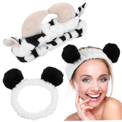 WOFASHPURET 2 Stk 3D-Stirnband Stirnband zum Waschen des Gesichts Stirnband mit Kawaii Tier Make-up-Stirnband zubehör mit kuhdruck Spa-Stirnband Hautpflege Kopfbedeckung die Kuh Korallenvlies von WOFASHPURET