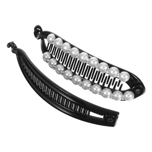 WOFASHPURET 2 Stück Bananenclips Mit Künstlichen Perlen, Kämme, Stilvolles Haar-accessoire Für Frauen, Sicherer Halt, Bananenclip Für Dickes Und Feines Haar von WOFASHPURET