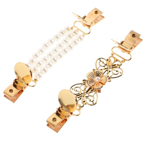WOFASHPURET 2 Stück Damen Cardigan Clips mit Perlenkette Vielseitige Modeclips für Pullover Kleider Schals und Hemden Sicherer Halt gegen Ungewollte Enthüllungen von WOFASHPURET