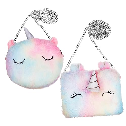 WOFASHPURET 2stücke Einhorn Umhängetasche Für Mädchen Fluffy Crossbody Geldbörse Für Teenager Sanftem Und Buntem Design von WOFASHPURET