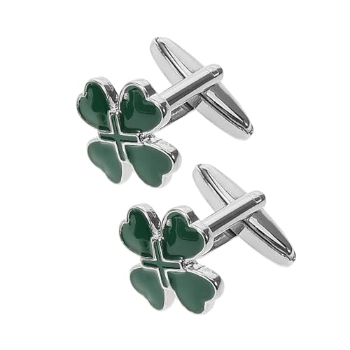 WOFASHPURET 2 Stück Grüne Shamrock Manschettenknöpfe für Herren Irisches Herz Vierblättriges Kleeblatt Design Legierung Hemd Manschetten Schmuck für Patrick's Day und Besondere Anlässe von WOFASHPURET