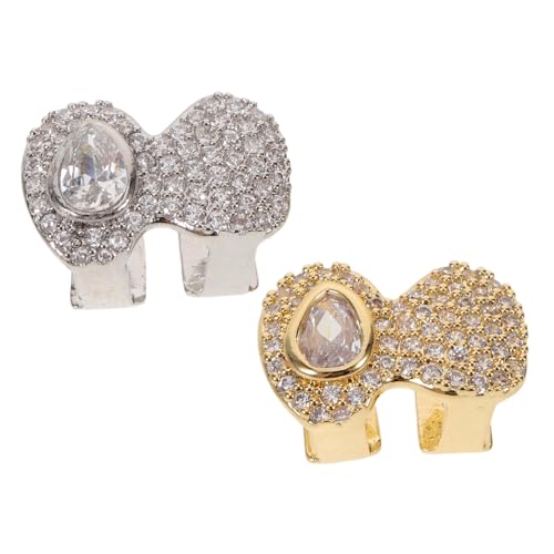 WOFASHPURET 2 Stück Hip Hop Zahnkappen mit Wassertröpfchen Zirkonia Abnehmbare Gold Silber Fake Grills für Damen Herren Modischer Mundschmuck für Partys und Halloween von WOFASHPURET