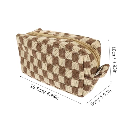 WOFASHPURET 2 Stück Kariertes Kosmetiktäschchen aus Strick mit Reißverschluss Große Kapazität Make up Organizer und Reise Kulturbeutel Vielseitige Schminktasche für Damen Tragbar und Robust von WOFASHPURET