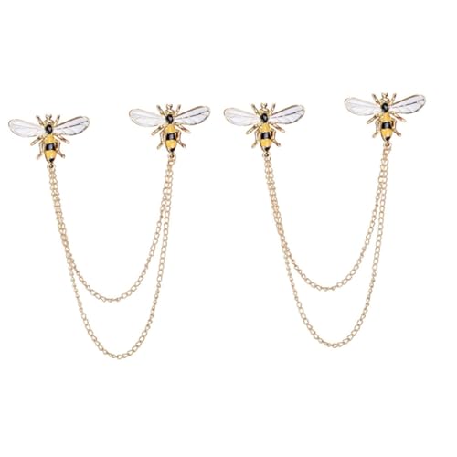 WOFASHPURET 2 Stück Kragennadel Damen Anzug Kragenkette Biene Brosche Anstecknadel Kragenclip Kette Honigbiene Anstecknadel Krawattennadel Kragen Anzug Brosche Interessante Kragendekoration von WOFASHPURET