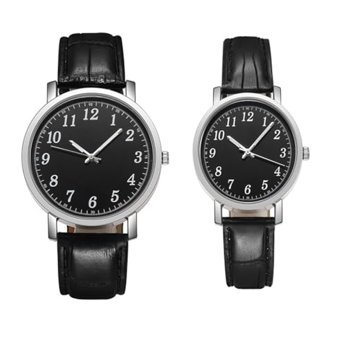 WOFASHPURET 2 Stück Leder Pärchenuhr Armbanduhren Analoge Quarzuhr Freizeituhren Für Männer Frauen Liebhaber Hochzeit Romantisch von WOFASHPURET