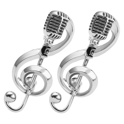 WOFASHPURET 2 Stück Musik-Brosche-Schmuck für Anstecknadel mit Musiknoten Dekorative Stift Gold Retro Mikrofon Brosche Mode Schmuck Brosche Musikstifte Brosche zum Thema Musik Legierung Silver von WOFASHPURET