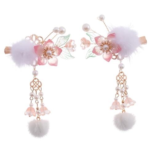 WOFASHPURET 2 Stück Plüsch haarspangen mit Handgefertigten Blumen Perlen und Quasten Chinesischer Stil Haarclip für Damen und Mädchen Sanft zu Dickem und Dünnem Haar Eleganter Haarschmuck für von WOFASHPURET