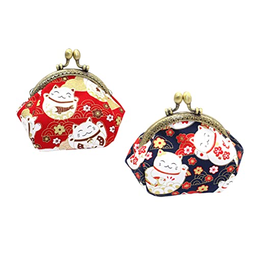 WOFASHPURET 2 Stück Portables Teiliges Vintage Geldbörse mit Kreativem Glückskatze Kompakte Münztasche Rot und Schwarz Vielseitige Aufbewahrungstasche für Kosmetik und Kleinigkeiten für von WOFASHPURET