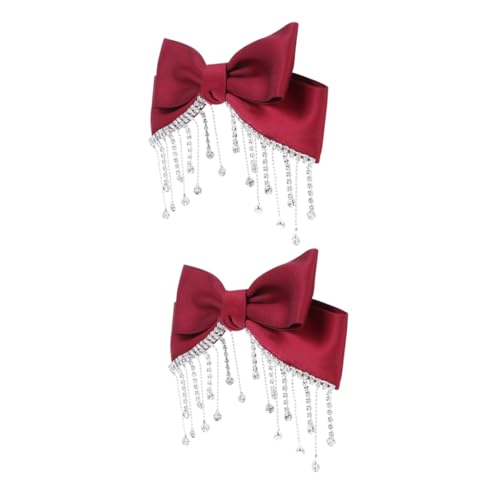 WOFASHPURET 2 Stück Schleife Haarnadel Schleife Haarschmuck geformt Quaste Haarspange Haarkrallen für Frauen Haarschleife Haarspange mit Schleife Haarspangen mit Schleife Strasssteine rot von WOFASHPURET
