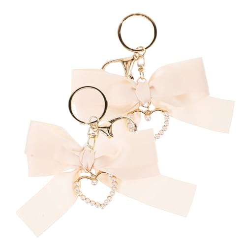 WOFASHPURET 2stücke Niedlicher Schlüsselanhänger Mit Schleife Und Perlen Herz-Design Für Handtaschen Und Autoschlüssel Dekoration Für Geldbörsen Und Taschen von WOFASHPURET