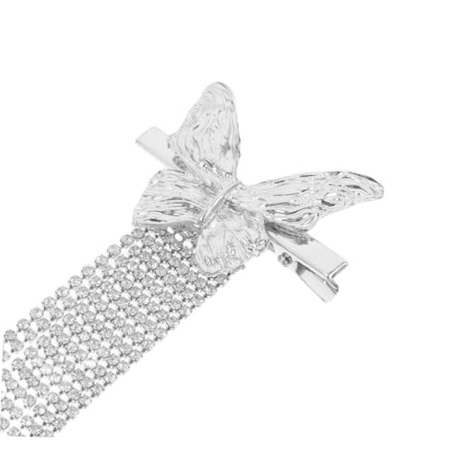 WOFASHPURET 2 Stück Schmetterling Haarclips mit Strass und Quasten Stabile Alligator-barrettes für Braut Hochzeit Party und Alltag Rutschfest Silberfarbene Haarspangen für Frauen und Mädchen von WOFASHPURET
