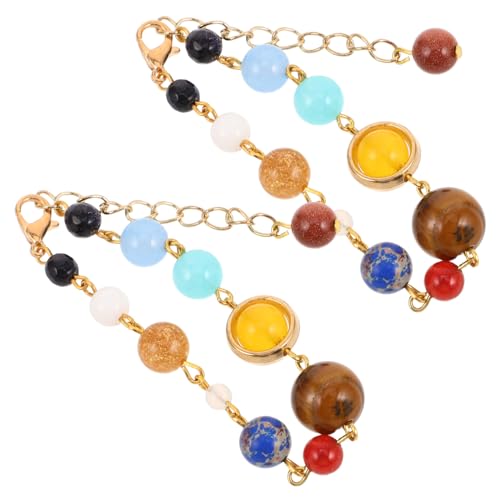 WOFASHPURET 2 Stück Solar System Armband für Damen Verstellbares Schmuckstück mit Planeten Natürliche Steinperlen Einzigartiges Design für Astronomie Fans von WOFASHPURET