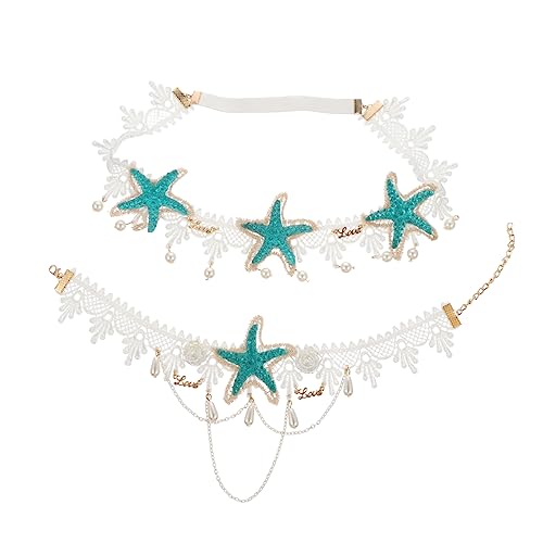 WOFASHPURET 2 Stück Teiliges Damen Schmuckset mit Seestern Haarband und Perlen Halskette Langlebiges Stirnband für Frauen und Mädchen Modischer Kopfschmuck für Strand Geburtstag und Alltag von WOFASHPURET