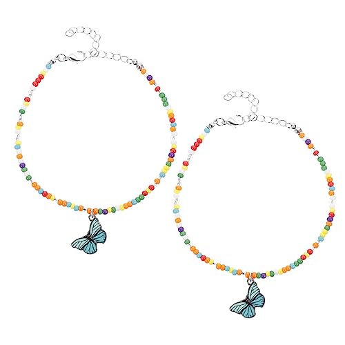 WOFASHPURET 2 Stück Teiliges Farbenfrohe Fußkette mit Schmetterlingen für Damen Verstellbarer Beads Schmuck für Strand Party Perfektes für Familie von WOFASHPURET