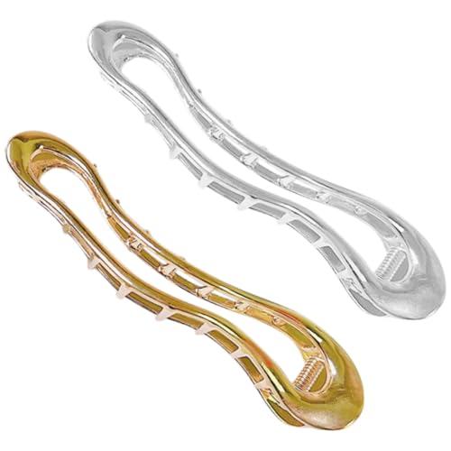 WOFASHPURET 2 Stück Teiliges Metall Haarspangen Bananenclips für Dickes Haar Modische Ponytail Clips mit Sicherem Griff Langlebige Haarklammern Damen in Silber und Gold Elegant und Stabil für von WOFASHPURET