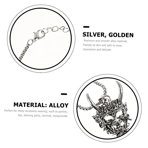 WOFASHPURET 2 Stück Teiliges Punk Evil Mask Anhänger Halsketten mit Hörnern Kreativer Gothic Schmuck für Halloween Karneval Party und Maskerade Stilvoller Herren und Damenschmuck von WOFASHPURET