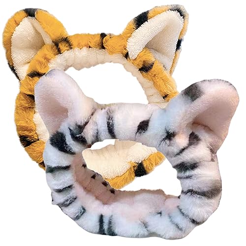 WOFASHPURET 2 Stück Tiger Fuzzy Haarband für Elastisches Breites Make Up Stirnband aus Plüsch zum Waschen Gesichts für Tägliche Anwendung von WOFASHPURET