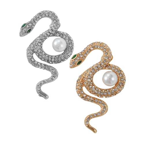 WOFASHPURET 2 Stück Vintage Schlangenbrosche Damen Animal Brooch mit Funkelnden Strasssteinen Elegante Anstecknadel für Kleidung und Kleider Modisches Schmuckaccessoire in Gold und Silber von WOFASHPURET