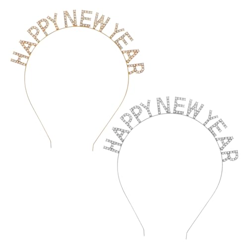 WOFASHPURET 2 Stücke Teiliges Haarschmuck mit Strass Haarreifen Happy Year für Silvesterparty Leichtes Langlebiges Cosplay Accessoire Festliches Stirnband für Damen und Mädchen von WOFASHPURET