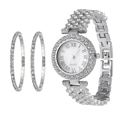 WOFASHPURET 2stücke Teiliges Set Damen Armbanduhr Mit Armband Glitzernde Quarz-Uhr Mit Großen Römischen Ziffern Und Langlebigem Modisches Accessoire Für von WOFASHPURET