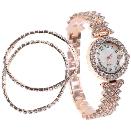 WOFASHPURET 2stücke Teiliges Set Strass Armbanduhr Und Armband Für Damen Glänzende Quarzuhr Im Modischen Design Für Freizeit Shopping Und Besondere Anlässe von WOFASHPURET