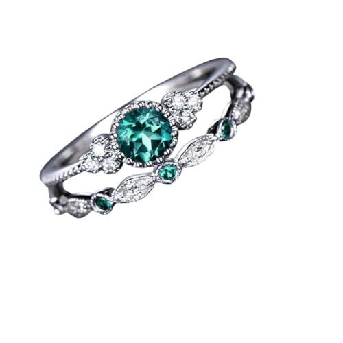 WOFASHPURET Leichtes Vintage-design Zirkonia-set Mit Grünem Kristall Für Den Valentinstag Größe 10 von WOFASHPURET