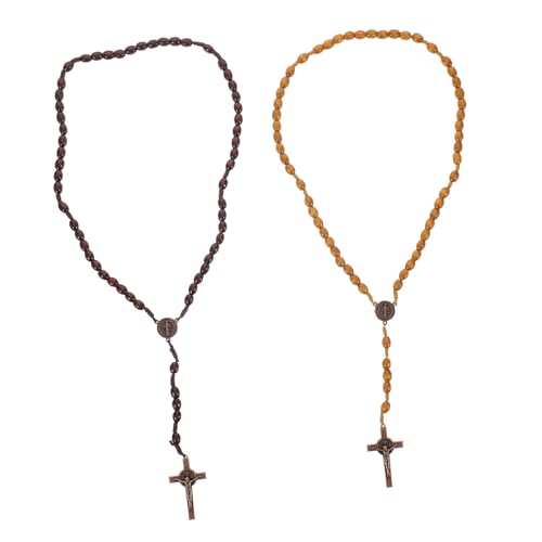 WOFASHPURET 2-teilige Katholische Rosenkranz-halskette: Rosenkranz-halskette Aus Holzperlen Mit Kreuz – Handgefertigte Katholische Gebetsperlen Für Religiöse Feste Und Gebete von WOFASHPURET