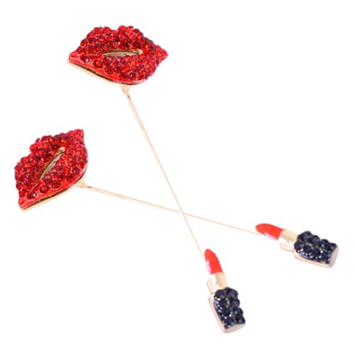 WOFASHPURET 2 Stück Strass Anstecknadel Lippenstift Brosche Damen Kleidung Pin Metall Dekoration Für Anzug Hut von WOFASHPURET