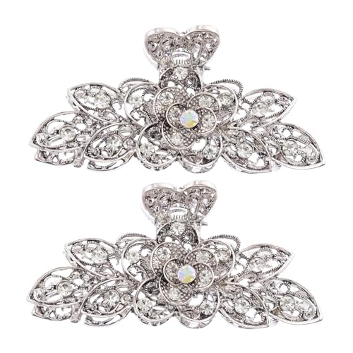 WOFASHPURET Retro Strass Haarklammer 2 Stück Vintage Blumen Haarspange Für Dickes Dünnes Haar Praktische Haarklauen Für Alltag Make up Bad Metall Haarclip Für Frauen Mädchen Zum von WOFASHPURET