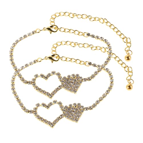 WOFASHPURET 2stücke Fußkettchen Herz Verstellbar Mit Strassanhänger Für Damen Strandparty Sommerschmuck Fußschmuck Ankle Chain Hollow Heart Design von WOFASHPURET