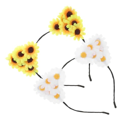 WOFASHPURET 2stücke Blumen Haarreif Dekoratives Stirnband Mit Künstlichen Blumen Accessoire Für Frauen Katzenohr-kopfbedeckung Party Urlaub Haarstyling Gelb Weiß von WOFASHPURET